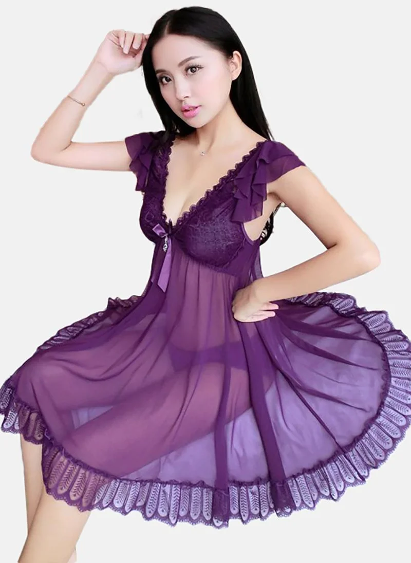 YUNIQEE Purple Solid Babydoll