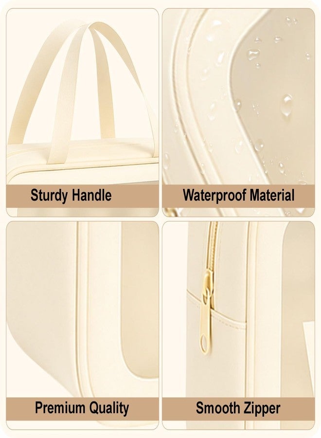 FLYNGO Clear Makeup Pouch Set, Cosmetic Organizer Bag for Women and Girls Travel Waterproof Toiletry Storage Kit (Set of 3 Beige) - Image 3