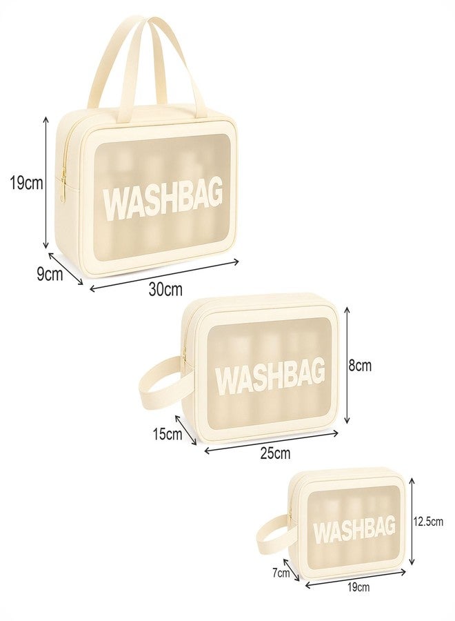FLYNGO Clear Makeup Pouch Set, Cosmetic Organizer Bag for Women and Girls Travel Waterproof Toiletry Storage Kit (Set of 3 Beige) - Image 4