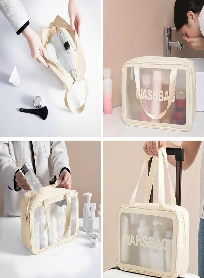 FLYNGO Clear Makeup Pouch Set, Cosmetic Organizer Bag for Women and Girls Travel Waterproof Toiletry Storage Kit (Set of 3 Beige) - Image 5