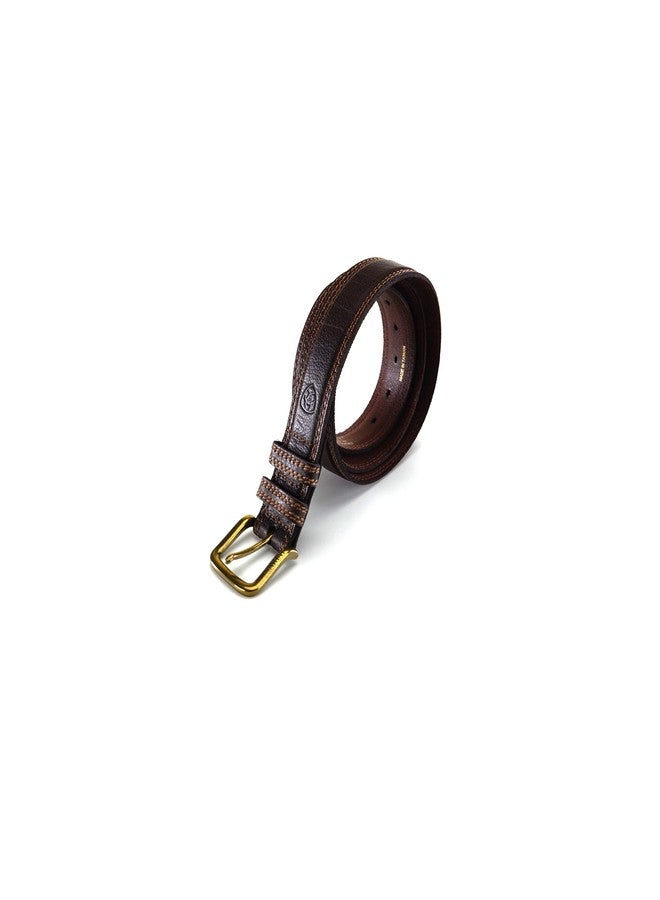 ARIAT Men's Contrast-Stitched Leather Belt with Antique Brass Buckle, Brown, 34 - Image 3