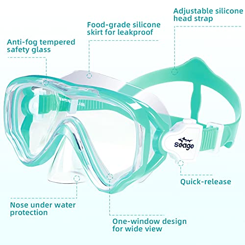 Seago Kids Snorkel Set Dry Top Snorkel Mask Snorkeling Gear for Kids Boys Girls Youth, No Leak Comfy Mouthpiece Anti-Fog 180° Panoramic View Scuba Diving Swim Pool Equipment Snorkeling Kit - Image 3