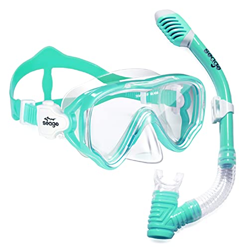 Seago Kids Snorkel Set Dry Top Snorkel Mask Snorkeling Gear for Kids Boys Girls Youth, No Leak Comfy Mouthpiece Anti-Fog 180° Panoramic View Scuba Diving Swim Pool Equipment Snorkeling Kit - Image 1