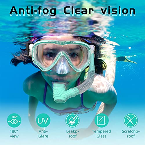 Seago Kids Snorkel Set Dry Top Snorkel Mask Snorkeling Gear for Kids Boys Girls Youth, No Leak Comfy Mouthpiece Anti-Fog 180° Panoramic View Scuba Diving Swim Pool Equipment Snorkeling Kit - Image 4