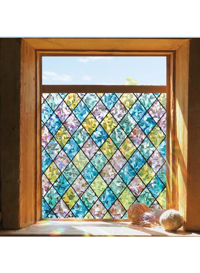Coavas Window Privacy Film Stained Glass Window Clings 3D Rainbow Film for Glass Door Decorative Colorful Lattice Stickers Static Cling Sun Blocking Coverings for Home, 17.5 x 118.1 inch - Image 1