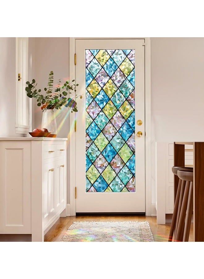 Coavas Window Privacy Film Stained Glass Window Clings 3D Rainbow Film for Glass Door Decorative Colorful Lattice Stickers Static Cling Sun Blocking Coverings for Home, 17.5 x 118.1 inch - Image 5