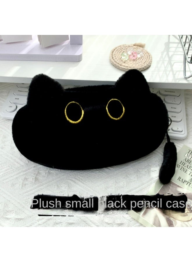 New Small Black Cat Pencil Case Student Cute Cat Stationery Box Storage Bag High Color Large Capacity Plush Cosmetic Bag - Image 1