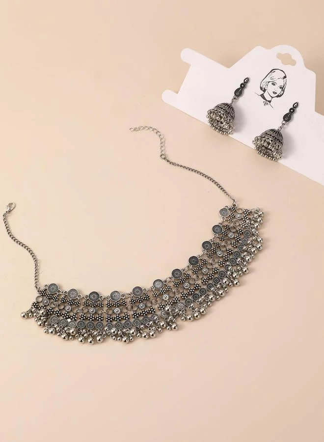 Take Two Take Two Texture Bell Shape Tassel Earrings and Necklace Jewelry Set