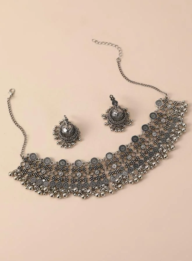 Take Two Take Two Texture Bell Shape Tassel Earrings and Necklace Jewelry Set