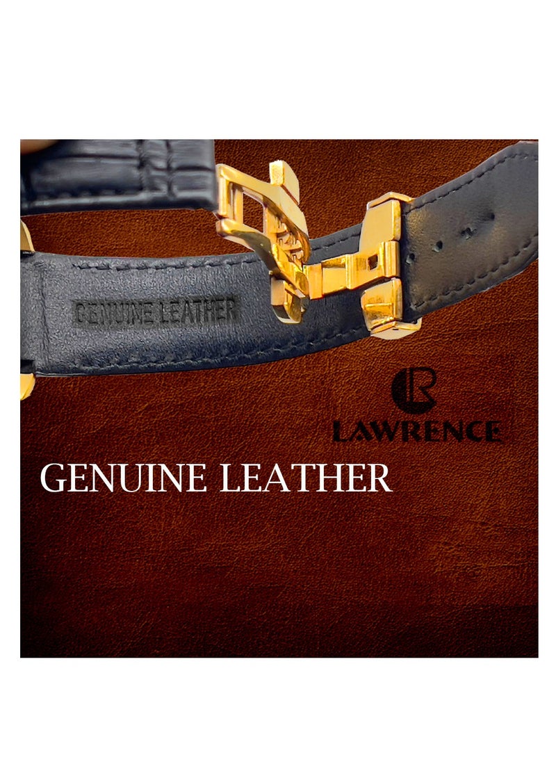 LAWRENCE - Lawrence Sapphire LR 626G Men's Analog Round Shape Gold Dial Wrist Watch with Metal Body and Leather Strap - Image 1