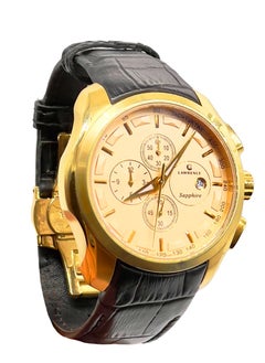 Lawrence Sapphire LR 626G Men's Analog Round Shape Gold Dial Wrist Watch with Metal Body and Leather Strap