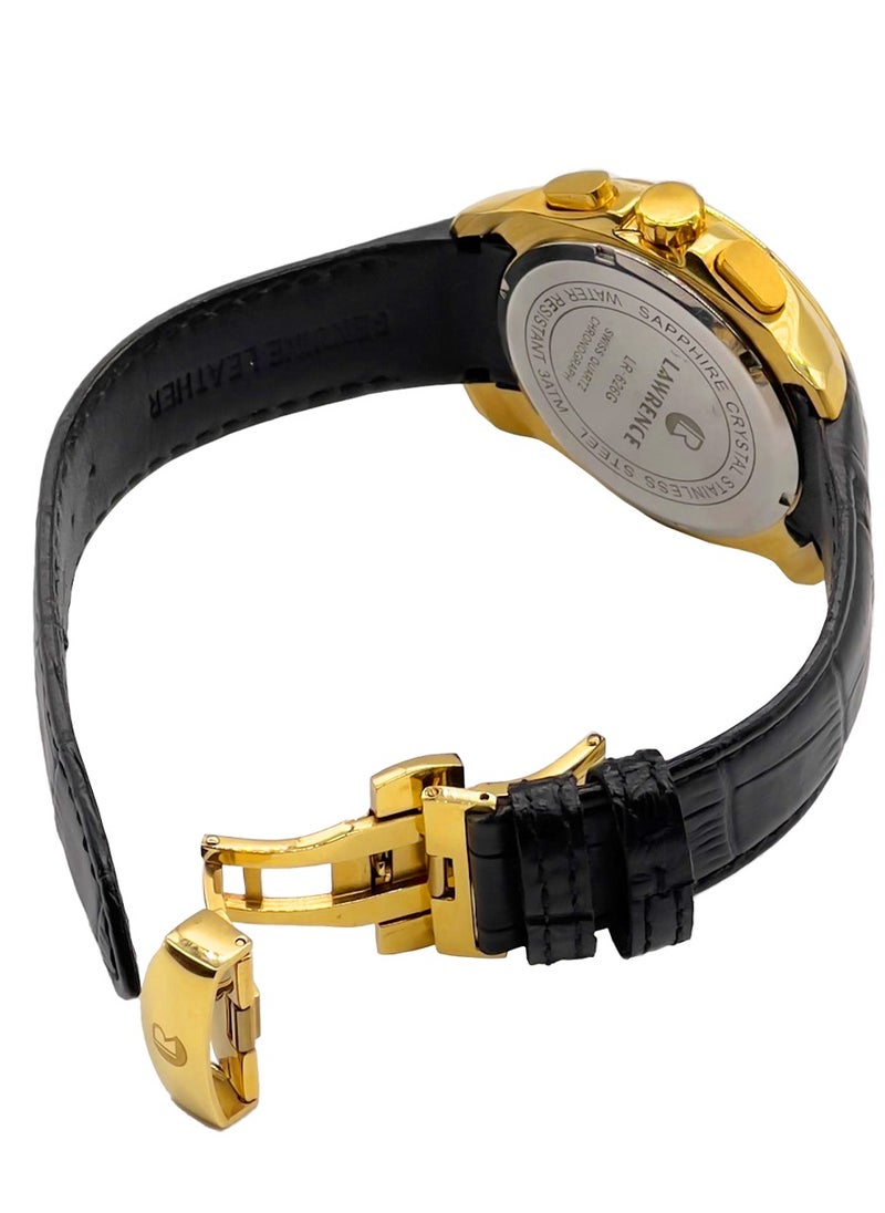 LAWRENCE - Lawrence Sapphire LR 626G Men's Analog Round Shape Gold Dial Wrist Watch with Metal Body and Leather Strap - Image 1