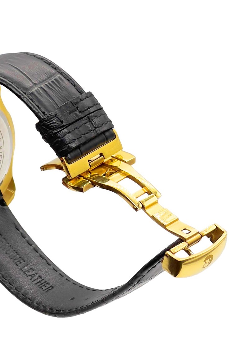 LAWRENCE - Lawrence Sapphire LR 626G Men's Analog Round Shape Gold Dial Wrist Watch with Metal Body and Leather Strap - Image 1