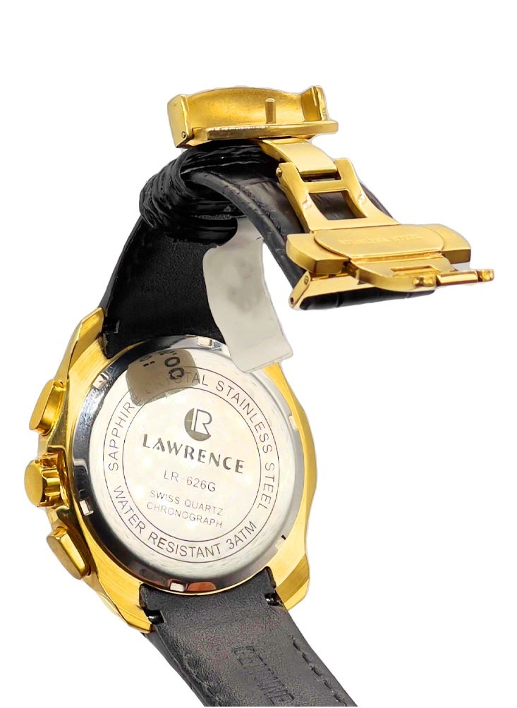 LAWRENCE - Lawrence Sapphire LR 626G Men's Analog Round Shape Gold Dial Wrist Watch with Metal Body and Leather Strap - Image 1