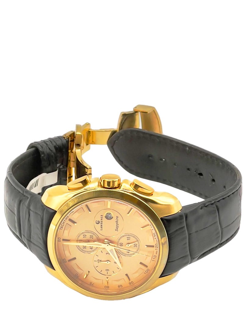LAWRENCE - Lawrence Sapphire LR 626G Men's Analog Round Shape Gold Dial Wrist Watch with Metal Body and Leather Strap - Image 1