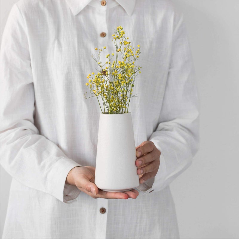 HUBUISH Ceramic Vase - Flower Vase Minimalism Style for Modern Table Shelf Home Decor  Fit for Fireplace Bedroom Kitchen Living Room Centerpieces Office Desk (Solid White  Small) - Image 5