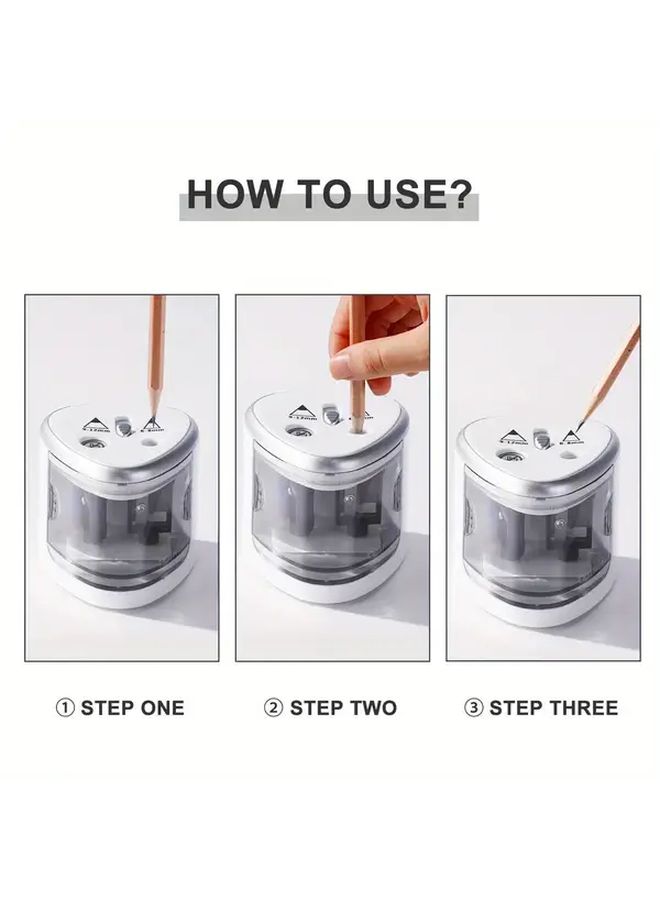 Silvery Electric Pencil Sharpener Dual Hole Design For Thick Thin Pencils Manual School Office Home - Image 4