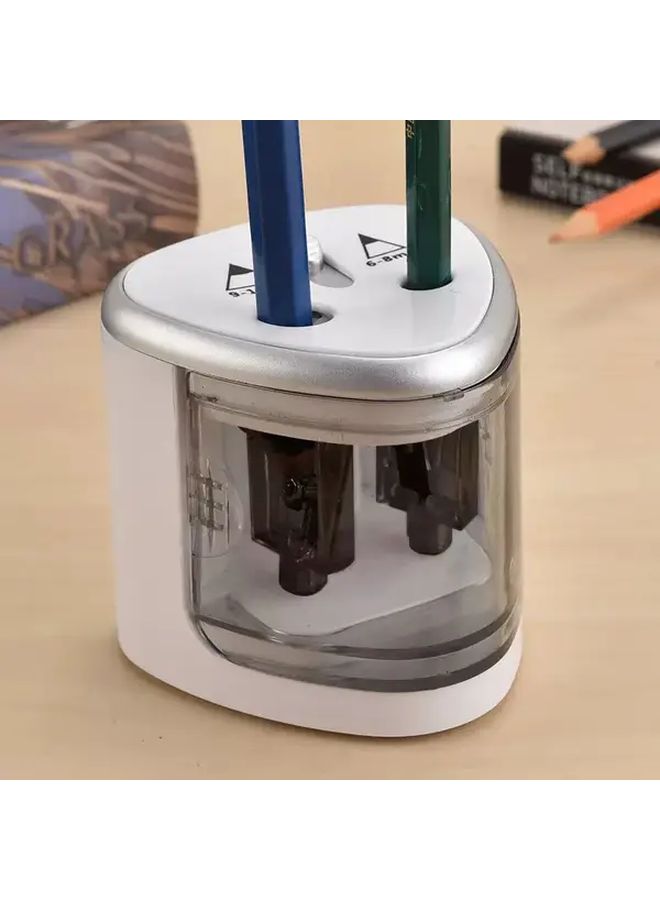 Silvery Electric Pencil Sharpener Dual Hole Design For Thick Thin Pencils Manual School Office Home - Image 3