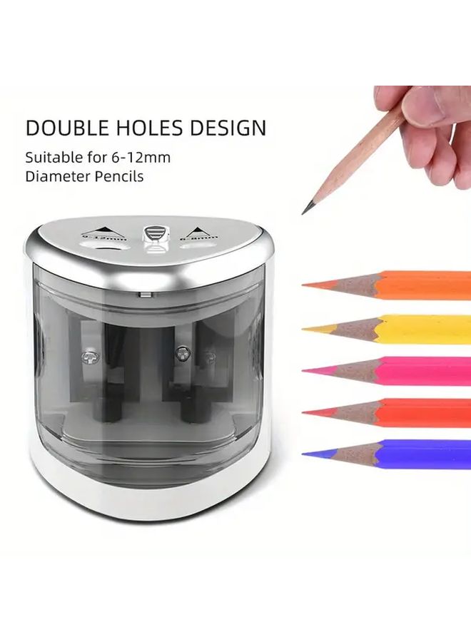 Silvery Electric Pencil Sharpener Dual Hole Design For Thick Thin Pencils Manual School Office Home - Image 5