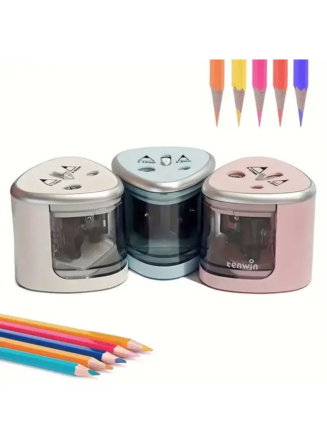 Silvery Electric Pencil Sharpener Dual Hole Design For Thick Thin Pencils Manual School Office Home - Image 1