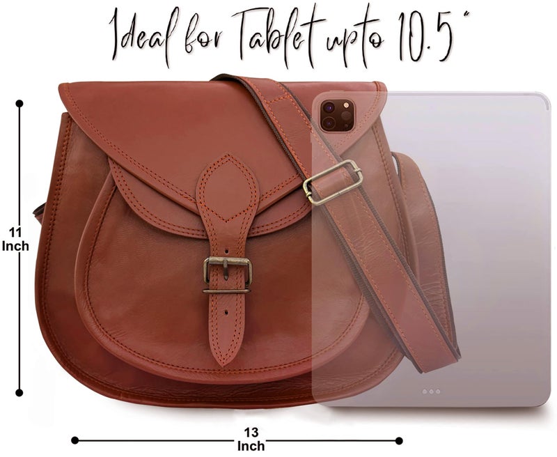 RUSTIC TOWN 13 inch-Medium Brown Leather Crossbody Satchel Bag Vintage Purses Handbags for Women - Image 3
