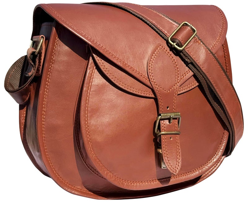 RUSTIC TOWN 13 inch-Medium Brown Leather Crossbody Satchel Bag Vintage Purses Handbags for Women - Image 1