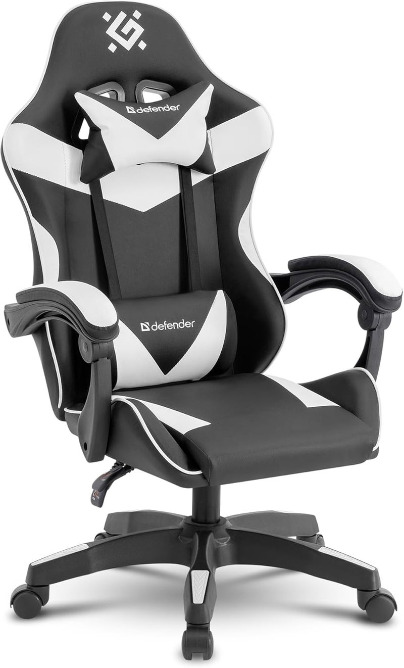 Defender Urana Gaming Chair - Ergonomic Gamer Chair - Faux Leather - 135° Backrest - Neck & Lumbar Cushion - Up to 120 kg - Black White - Image 1