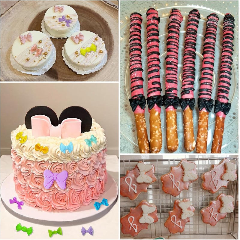 Roxjaejae 4 Pcs Bow Silicone Mold Fondant Bow Mold Chocolate Candy Cake Pop Molds Bow Molds for Cake Decoration, Fondant, Clay, DIY Desserts - Image 2