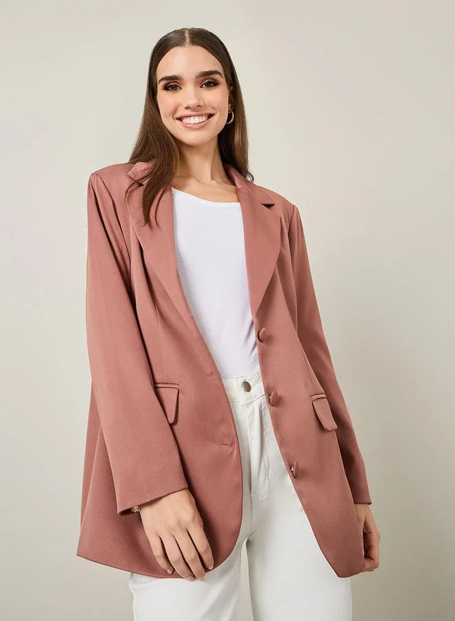 Styli Oversized Longline Double Breasted Twill Blazer