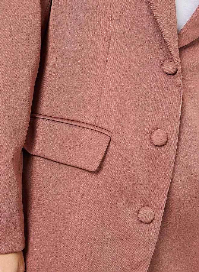 Styli Oversized Longline Double Breasted Twill Blazer