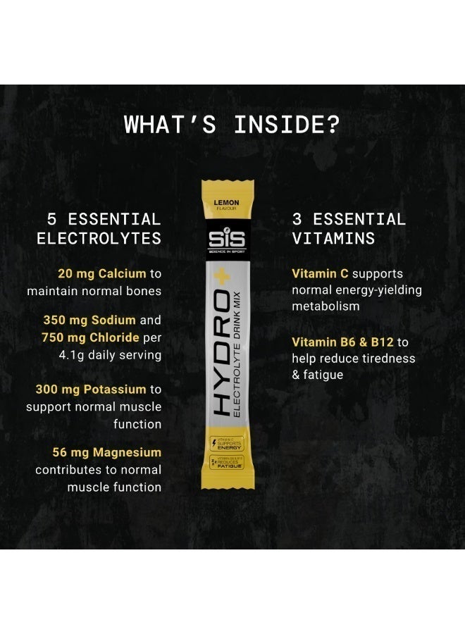 SIS HYDRO+ Electrolyte Drink Mix, LEMON FLAVOUR, Vitamin C to Support Energy, Contains Five Key Electrolytes, Vitamin B6 & B12 to Reduce Fatigue, Sport Banned Substance Tested Every Batch, 20 Pack - Image 3