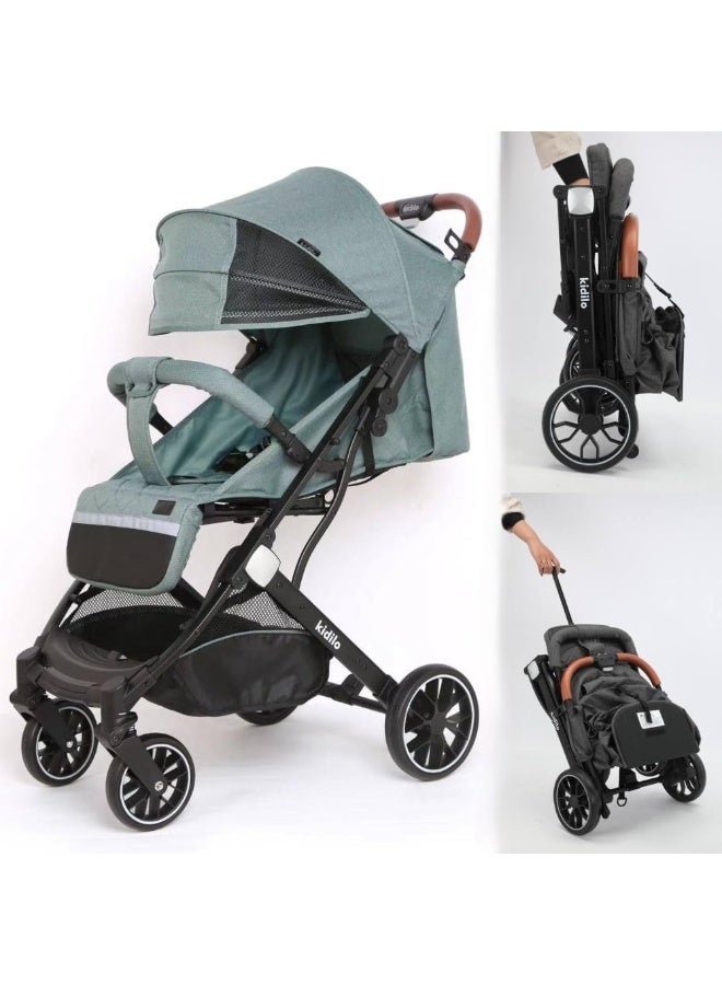 Kidilo Baby Stroller K9G, with a convertible design and convenient one-hand folding, with five-point safety harnesses, - color (GREEN) - Image 1