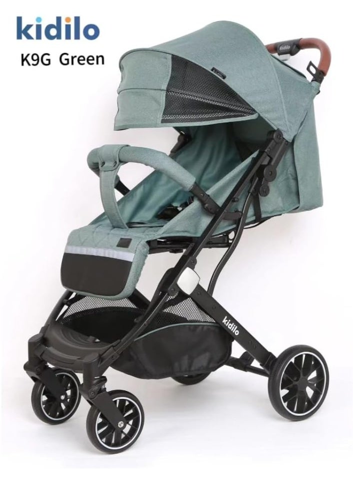 Kidilo Baby Stroller K9G, with a convertible design and convenient one-hand folding, with five-point safety harnesses, - color (GREEN) - Image 2