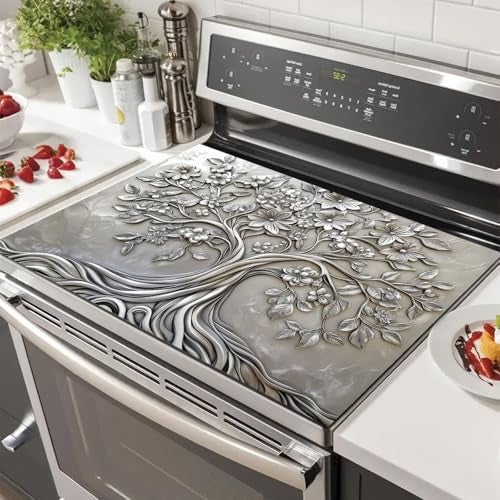 HOMETITUTE Stove Top Cover for Electric Stove 28x20 Inch Tree of Life Glass Cooktop Protector Mat Heat Resistant Decorative Kitchen Cover for Glass Range Countertop Coffee Mat - Image 1
