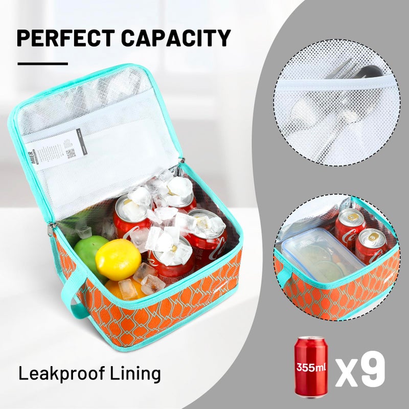 MIER Insulated Lunch Box for Men Women Kids Portable Small Lunch Bag 9 CAN Compact Thermal Mini Cooler for School Work Picnic, Orange - Image 2