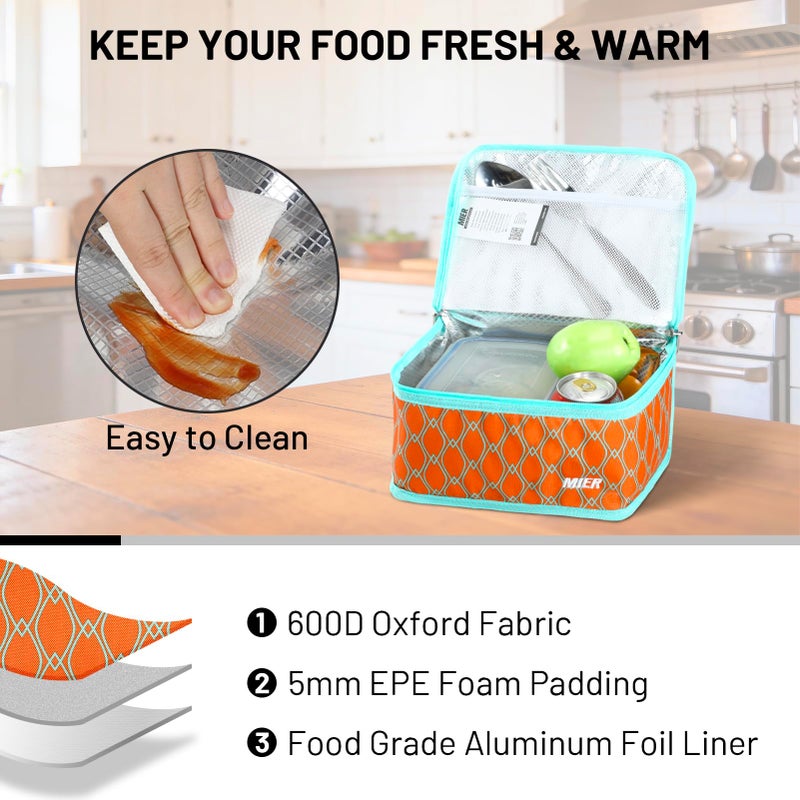 MIER Insulated Lunch Box for Men Women Kids Portable Small Lunch Bag 9 CAN Compact Thermal Mini Cooler for School Work Picnic, Orange - Image 5