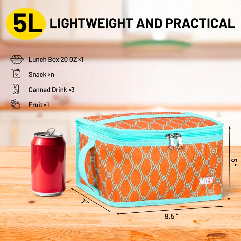MIER Insulated Lunch Box for Men Women Kids Portable Small Lunch Bag 9 CAN Compact Thermal Mini Cooler for School Work Picnic, Orange - Image 4