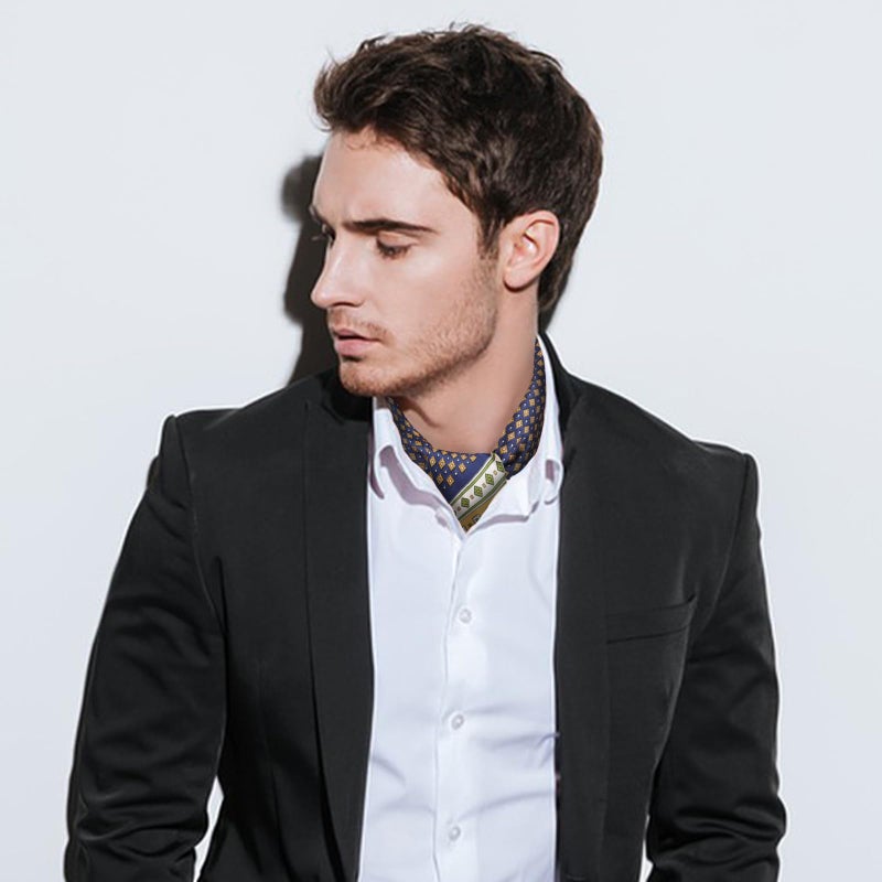 GERINLY Silk Square Neck Scarf for Men Vintage Kerchief Classic Grid Cravat Elegant Gentleman Neckerchief for Costume (Navy) - Image 5