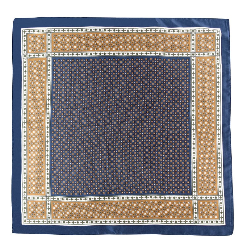 GERINLY Silk Square Neck Scarf for Men Vintage Kerchief Classic Grid Cravat Elegant Gentleman Neckerchief for Costume (Navy) - Image 2
