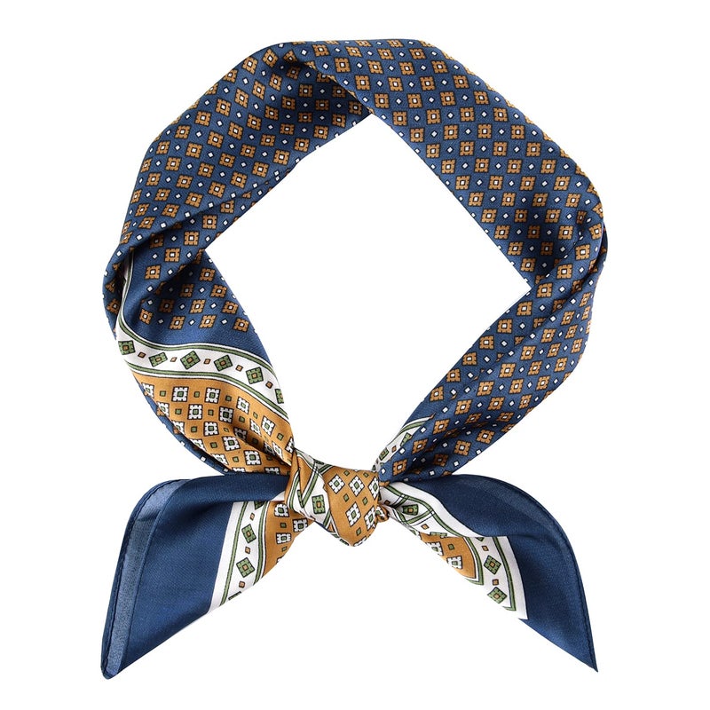 GERINLY Silk Square Neck Scarf for Men Vintage Kerchief Classic Grid Cravat Elegant Gentleman Neckerchief for Costume (Navy) - Image 1