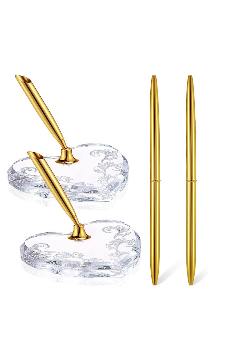 SYOSI حامل قلم على شكل قلب، حامل قلم لتسجيل الضيوف، حامل قلم معدني مع قاعدة قلب أكريليك، حامل قلم دائري مجوف لحفل الزفاف والخطوبة وكتيب ضيوف التخرج 2 قطعة - Image 1