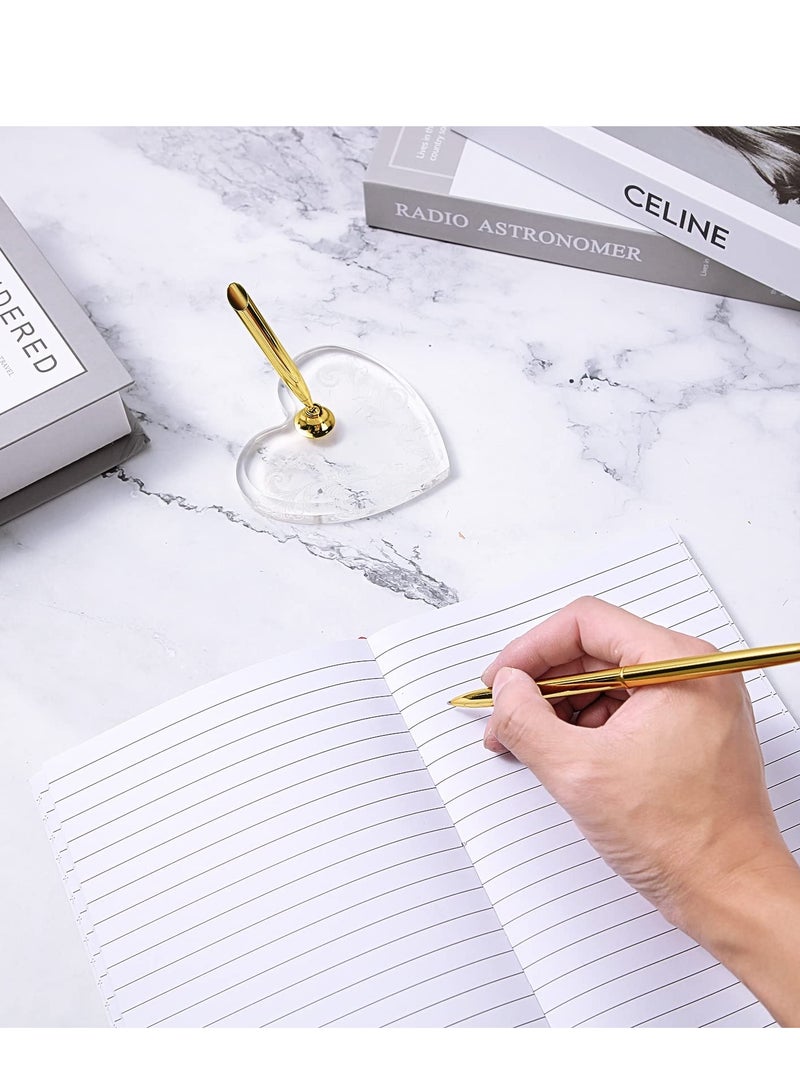 SYOSI حامل قلم على شكل قلب، حامل قلم لتسجيل الضيوف، حامل قلم معدني مع قاعدة قلب أكريليك، حامل قلم دائري مجوف لحفل الزفاف والخطوبة وكتيب ضيوف التخرج 2 قطعة - Image 5