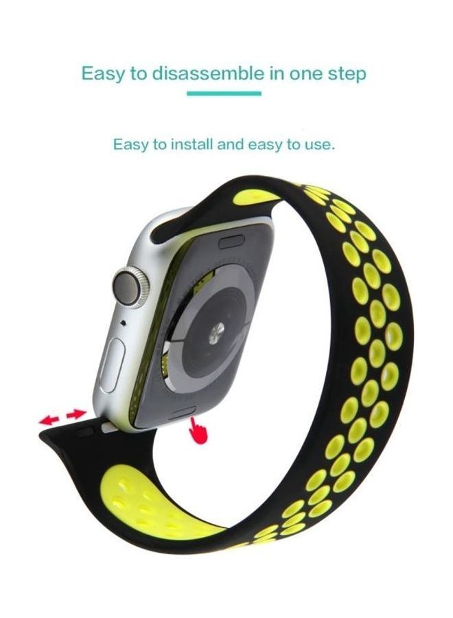 NIBEMINENT Elastic Silicone Watchband For Apple Watch Series 6/SE/5/4 44mm - 3/2/1 42mm Black/Yellow - Image 4