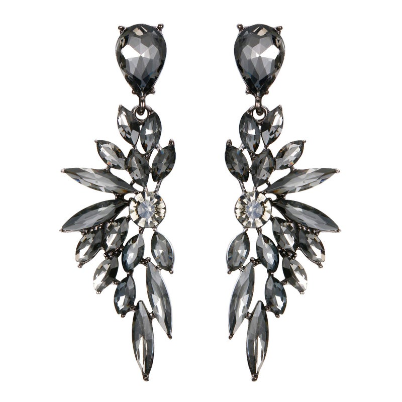 BriLove Women's Wedding Bridal Crystal Teardrop Multi Marquise Cluster Bling Dangle Earrings Grey Black-Tone - Image 1