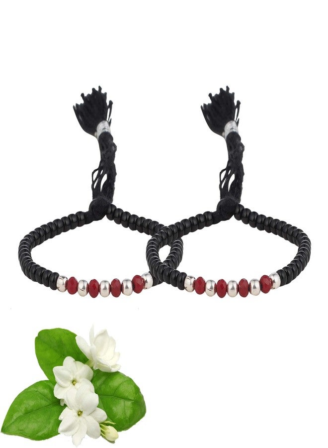 DHRUVS COLLECTION 925 Pure Silver Pair Of Adjustable Handmade Thread Nazariya Bracelet For Both Baby Boys & Girls - 4.5 Gram Approx - Image 4