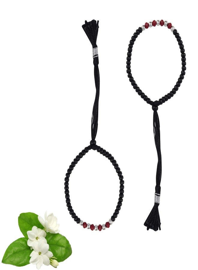 DHRUVS COLLECTION 925 Pure Silver Pair Of Adjustable Handmade Thread Nazariya Bracelet For Both Baby Boys & Girls - 4.5 Gram Approx - Image 3