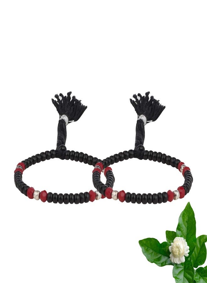 DHRUVS COLLECTION 925 Pure Silver Pair Of Adjustable Handmade Thread Nazariya Bracelet For Both Baby Boys & Girls - 4.5 Gram Approx - Image 1