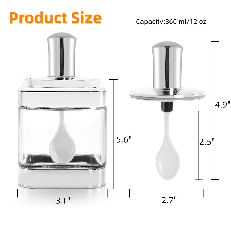 Mezchi 2 Pack Glass Condiment Pot, 12 Ounce Spice Jars with Spoon, Seasoning Box Set Salt Container, Sugar Dispense, Kitchen Containers for Flour and Sugar (Silver) - Image 2
