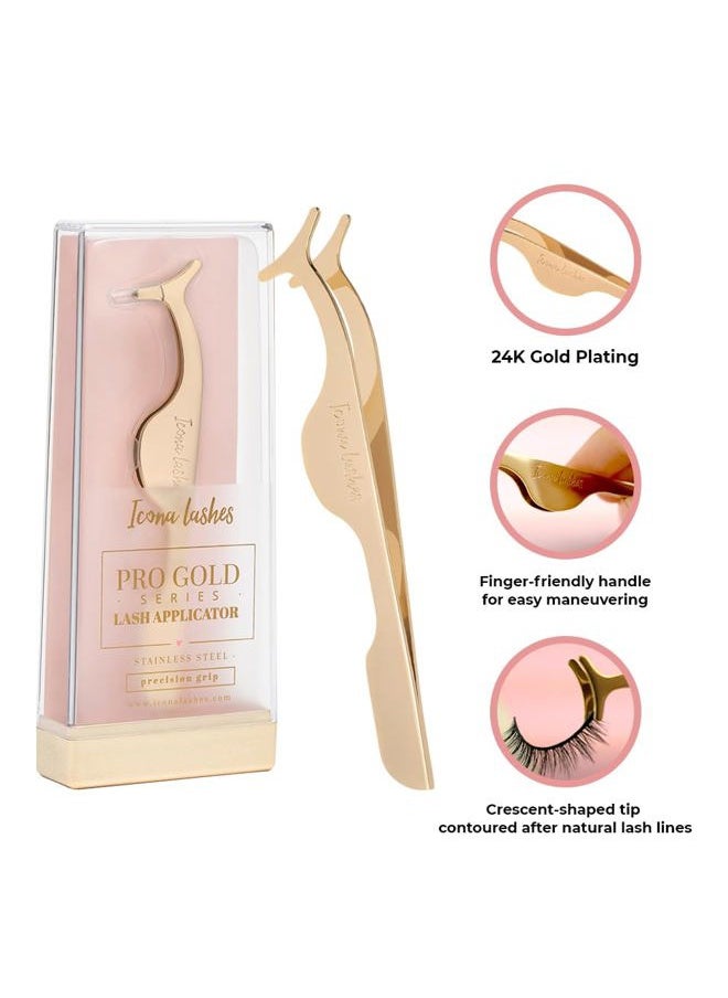 Icona Lashes Eyelash Applicator for False Eyelashes & Lash Extensions || 24K Gold Plated Stainless Steel with Contoured Tip for Precise Application & Ergonomic Handle for Comfortable Grip  - Image 3