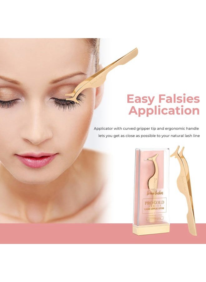Icona Lashes Eyelash Applicator for False Eyelashes & Lash Extensions || 24K Gold Plated Stainless Steel with Contoured Tip for Precise Application & Ergonomic Handle for Comfortable Grip  - Image 2